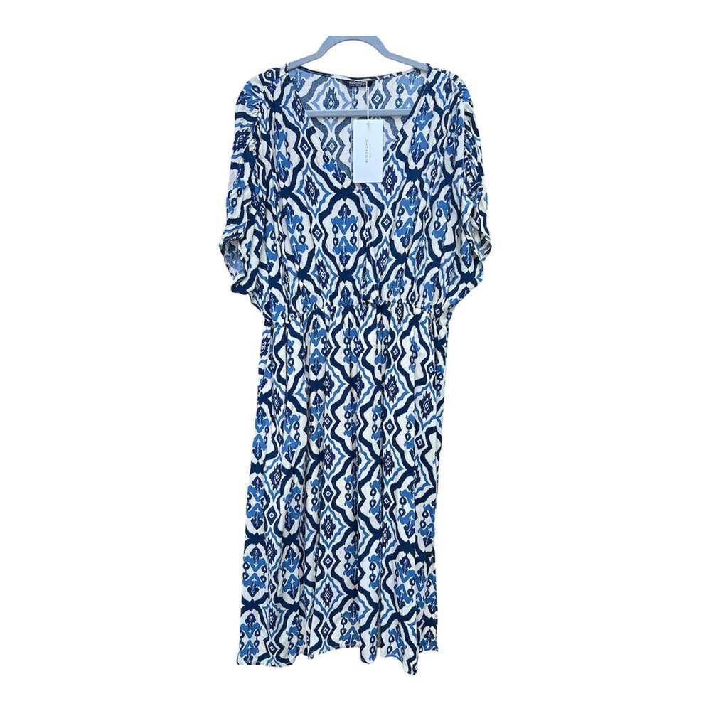 BloomChic Blue Ikat Print V-Neck Midi Dress Size 14-16 New with Tags